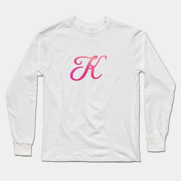 Letter K Monogram, Pink Color Personalized Design Long Sleeve T-Shirt by Star58